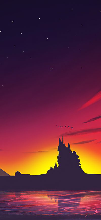 Fond d'écran iPhone Minimal Sunset Landscape 4k