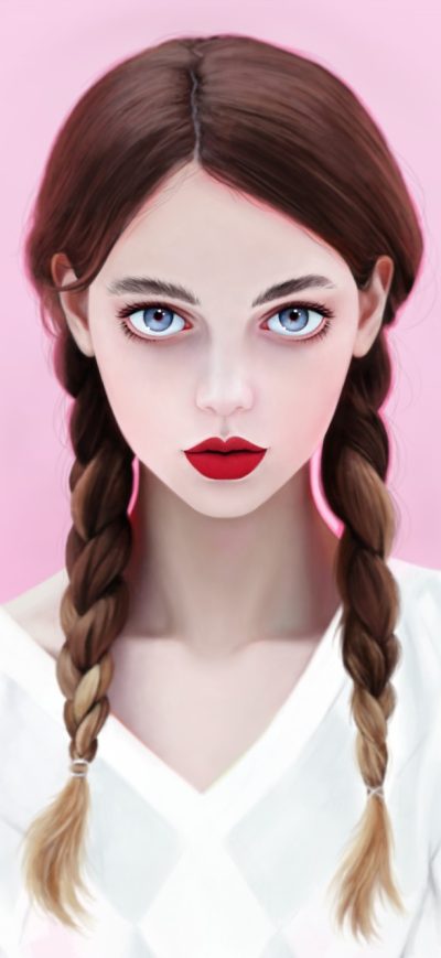 Fond d'écran iPhone Brunette Red Lipstick Blue Eyes Face With Braids
