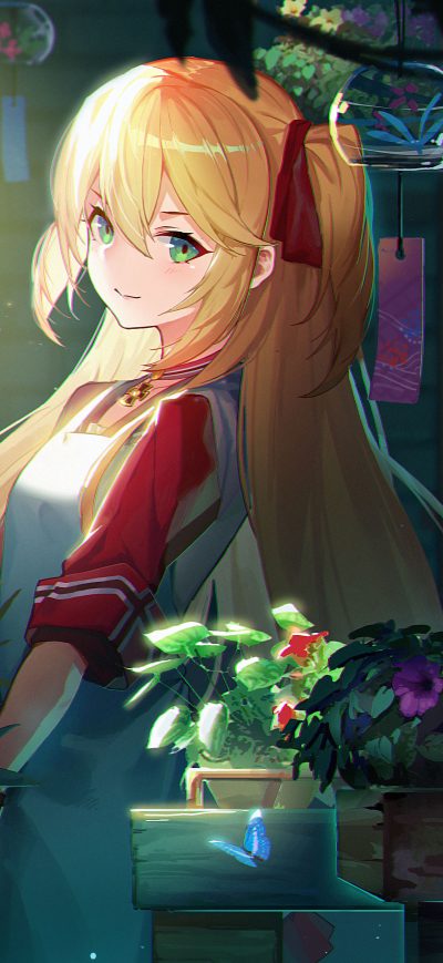 Fond d'écran iPhone Anime Flowers Blonde Twintails Girl