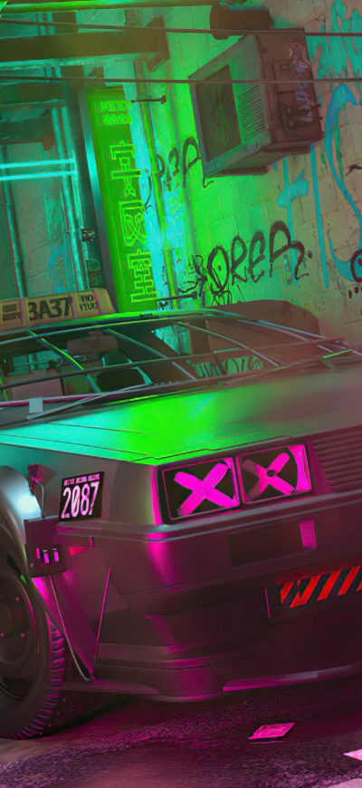 Fond d'écran iPhone Cyber De Lorean 4k