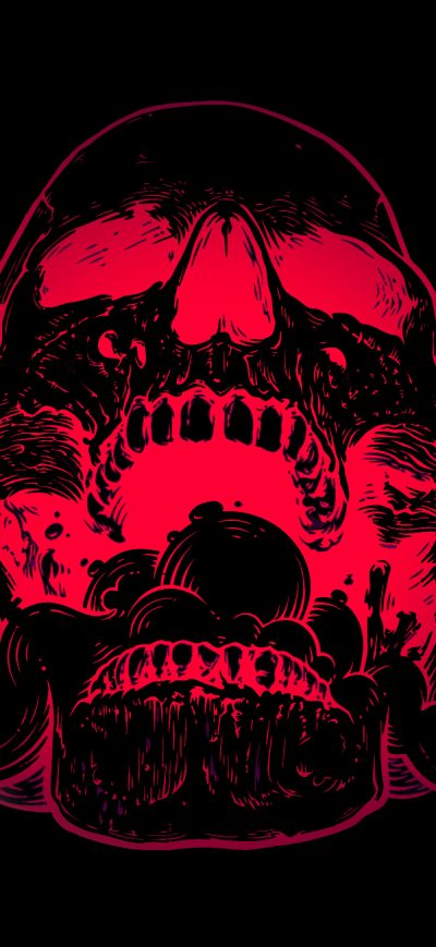 Fond d'écran iPhone Red Skull Flowers Black Background 4k