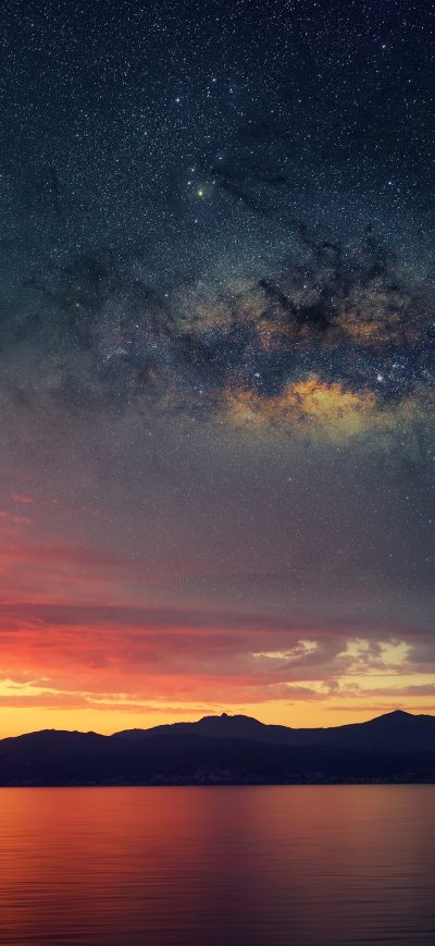 Fond d'écran iPhone Galaxy Blended Landscape Mountains Sunset