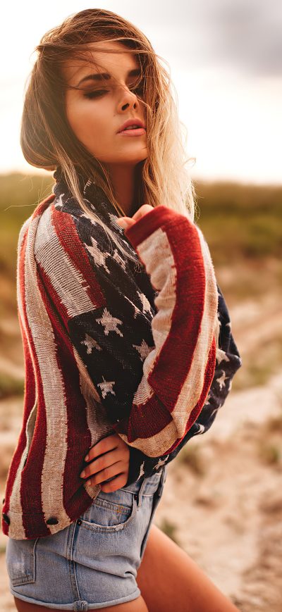 Fond d'écran iPhone Girl Usa Flag Sweater 4k
