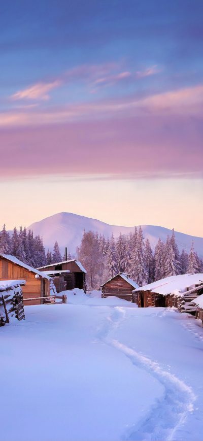 Fond d'écran iPhone Huts Covered In Snow 4k