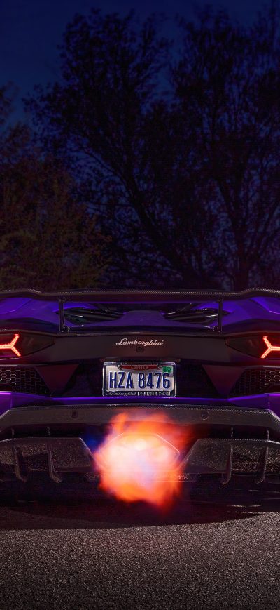 Fond d'écran iPhone Purple Lamborghini Aventador Exhaust Pop 5k