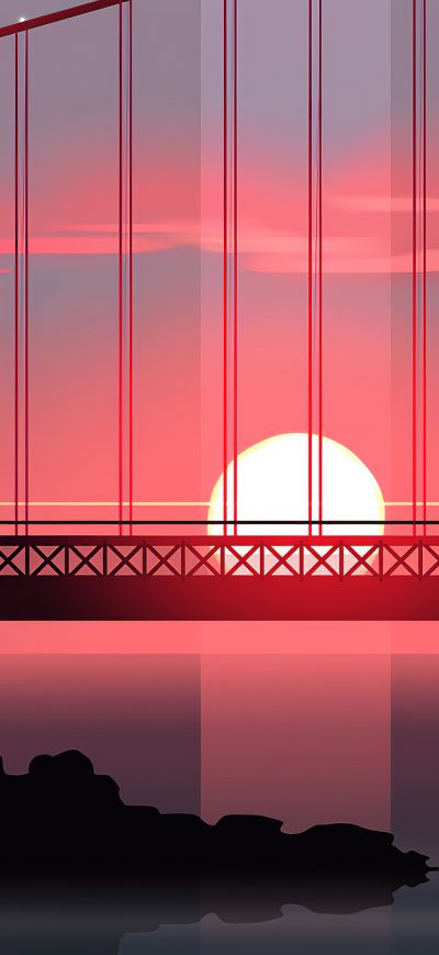 Fond d'écran iPhone Bridge Sunset Minimal Art 4k