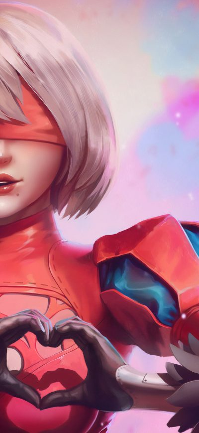 Fond d'écran 2B Nier Automata Valentine sur iPhone