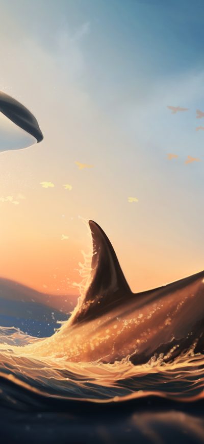 Fond d'écran iPhone Whales Jumping Out Of The Water Digital Art 4k