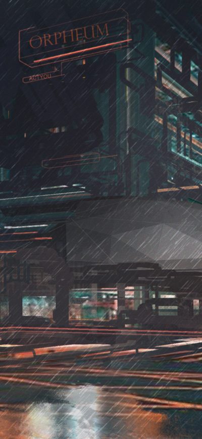 Fond d'écran iPhone Rainy Night Man With Umbrella Scifi Drawings Digital Art