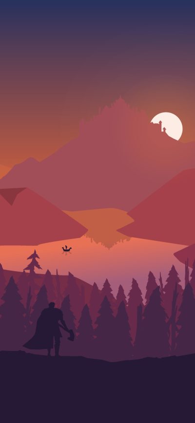 Fond d'écran iPhone Lake Forest Mountains Illustration 4k
