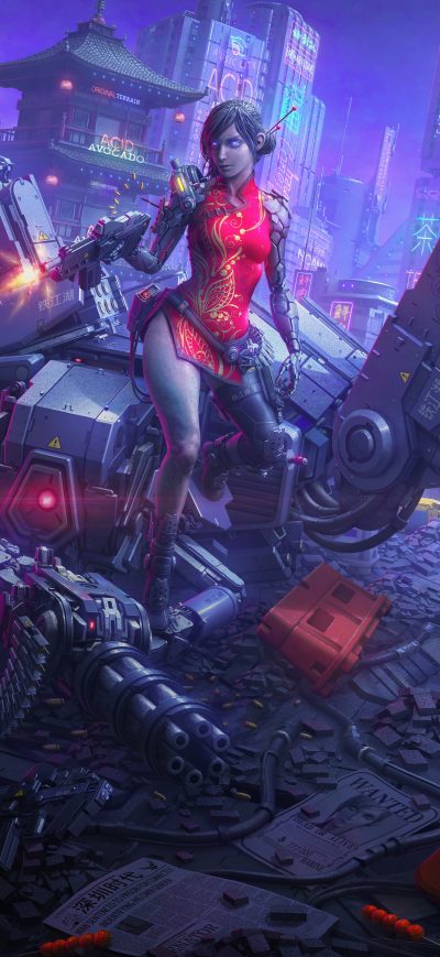 Fond d'écran iPhone Cyborg Girl Killing Attacker 8k