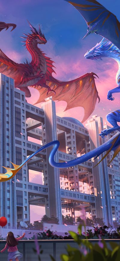 Fond d'écran iPhone Blue Vs Red Dragon 4k