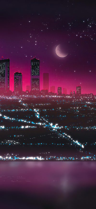 Fond d'écran iPhone Retro Cityscape Neon Drifts 5k