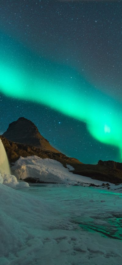 Fond d'écran iPhone Water Fall With Aurora Borealis