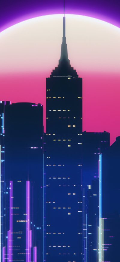 Fond d'écran iPhone Synthwave City Retro Neon 4k