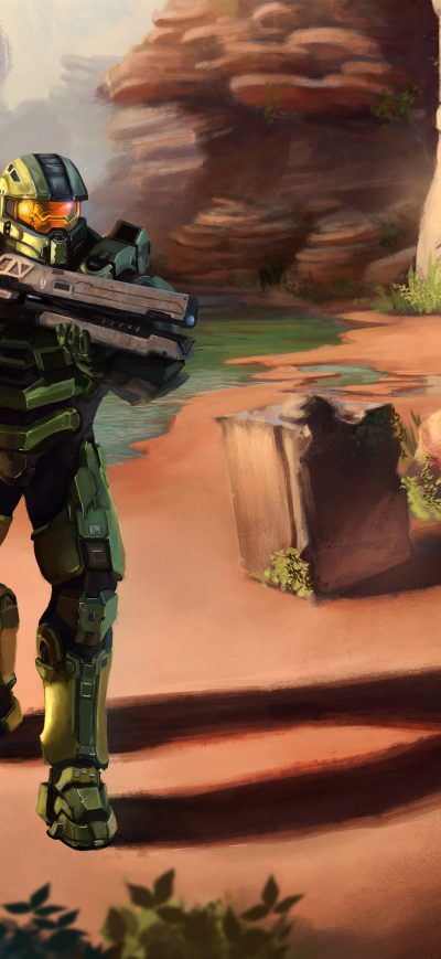 Fond d'écran Master Chief Halo Artwork 4k 5k sur iPhone