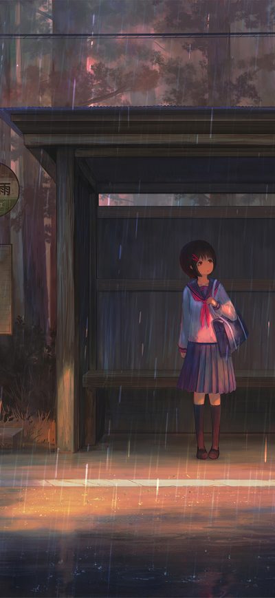 Fond d'écran iPhone Rain Anime Girl Bustand 4k