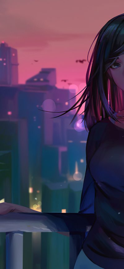 Fond d'écran Anime Girl Dawn City 4k sur iPhone