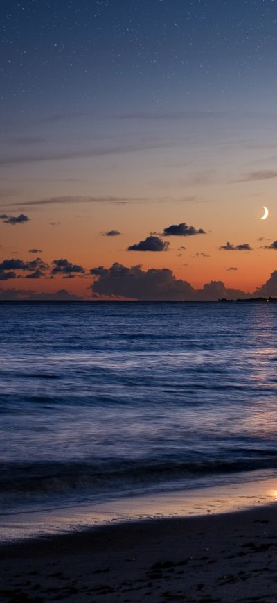 Fond d'écran iPhone Beach Sea Evening Moon 5k
