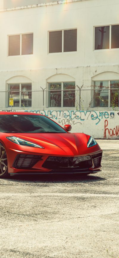 Fond d'écran iPhone Vossen Wrapped Corvette C8 8k