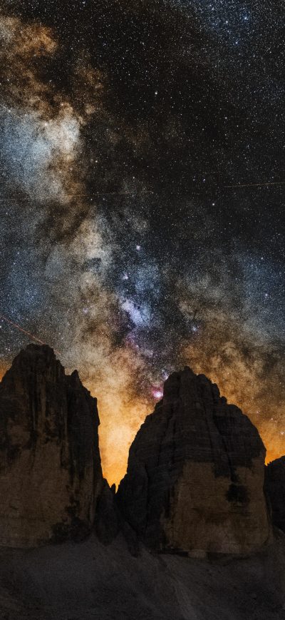 Fond d'écran iPhone Milky Ways Setting Behind The Tre Cime Di Lavaredo 8k