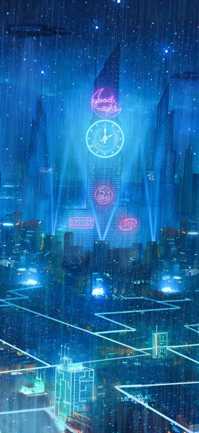 Fond d'écran iPhone Cat Rain Dream Cyberpunk City 4k