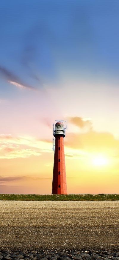 Fond d'écran iPhone Sun Lighthouse Sky Clouds 5k