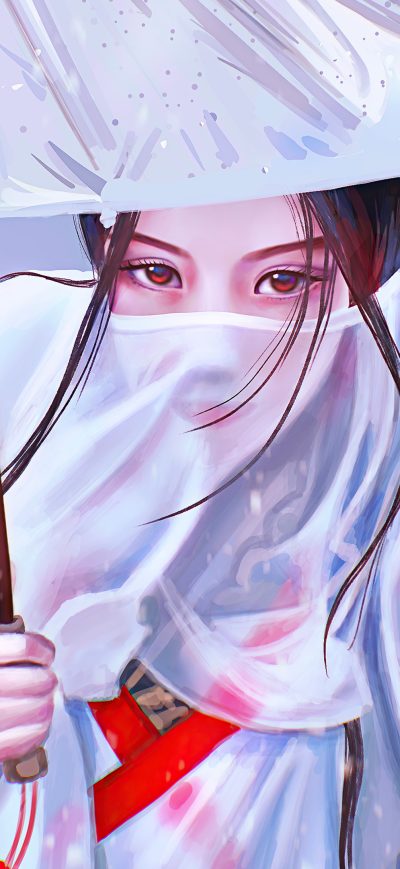 Fond d'écran iPhone Asian Girl Face Covered Umbrella Digital Art