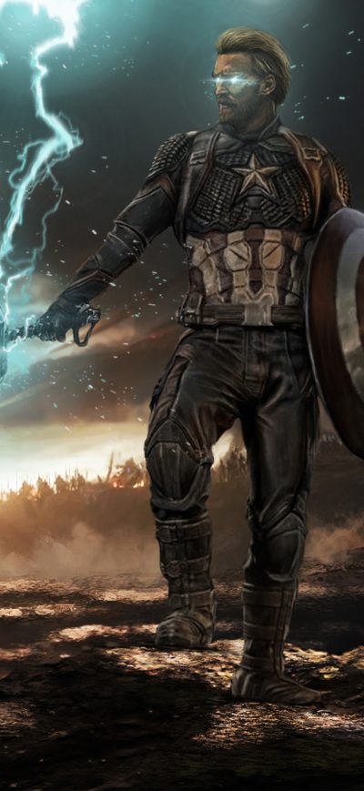 Fond d'écran iPhone Captain America Mjolnir Thunder And Shield 2020 4k