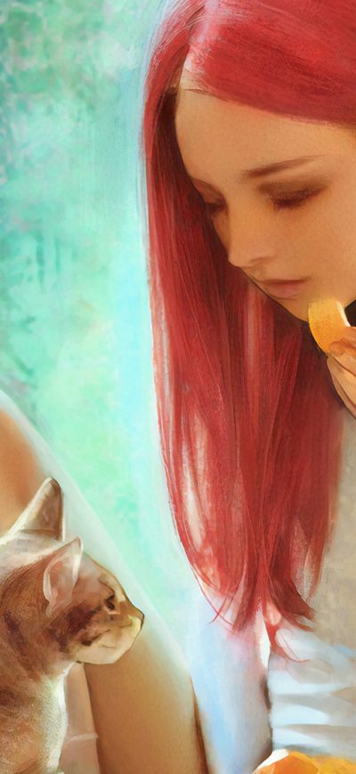 Fond d'écran iPhone Pink Hair Girl With Cat