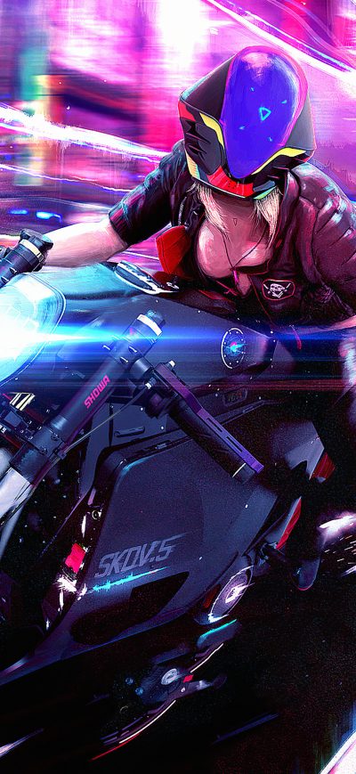 Fond d'écran iPhone Cyberpunk Bike Girl