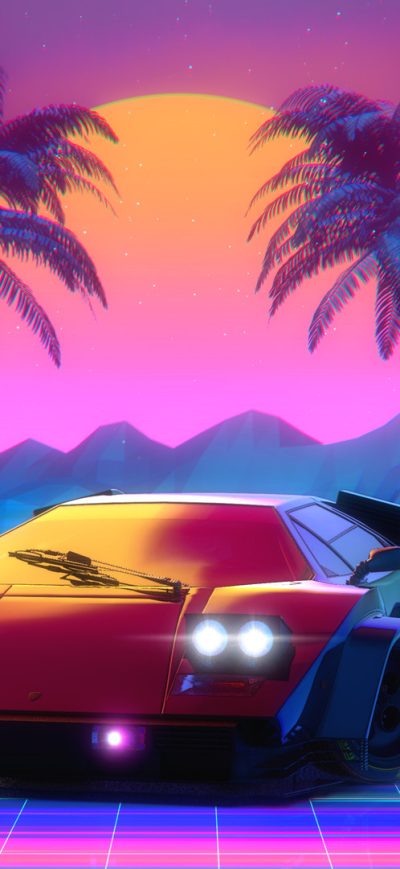 Fond d'écran iPhone Retro Lamborghini Countach Palm Trees