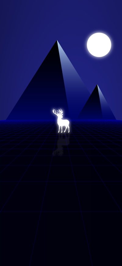 Fond d'écran iPhone Synth Wave Pyramids And Deer 8k