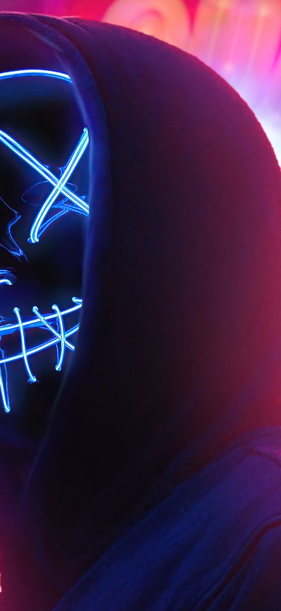 Fond d'écran iPhone Neon Mask Boy City 4k
