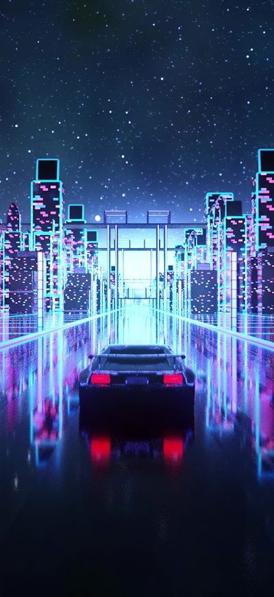Fond d'écran iPhone Cyber Outrun Vaporwave Synth Retro Car 4k
