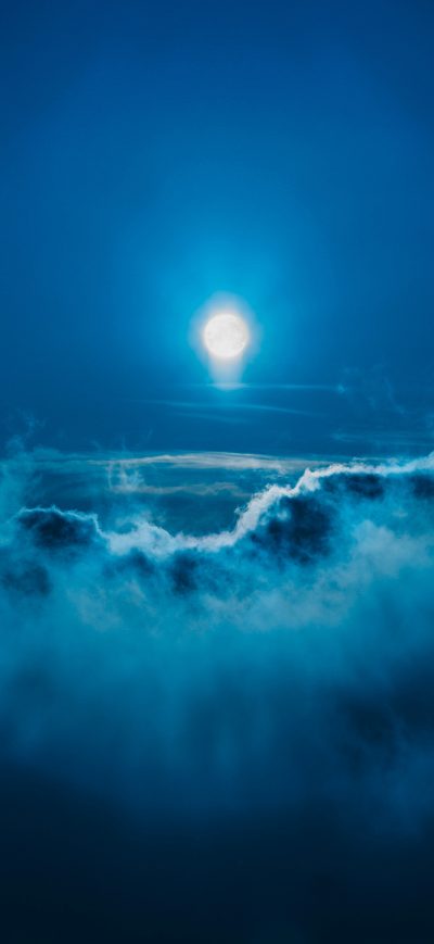 Fond d'écran iPhone Moon Night Landscape Clouds 5k