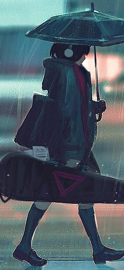 Fond d'écran iPhone Anime Girl With Guitar Passing Street