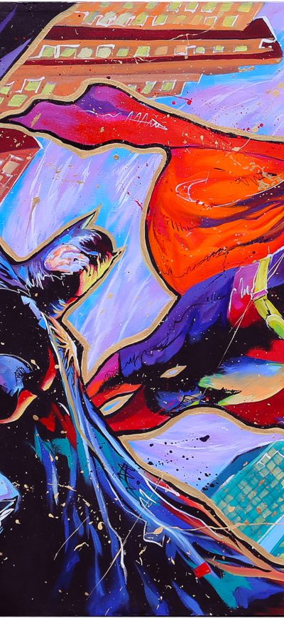 Fond d'écran iPhone Batman Superman Glitch Art 8k