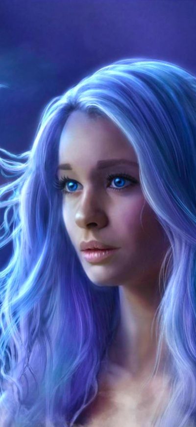 Fond d'écran iPhone Blue Eyes Blue Hair Fantasy Girl Long Hair Woman