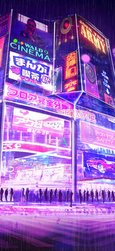 Fond d'écran iPhone Cyberpunk Cityscape Girl Digital Art