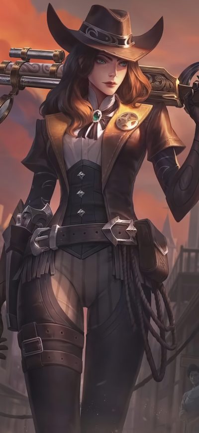 Fond d'écran iPhone Caitlyn League Of Legends Cowboy 4k