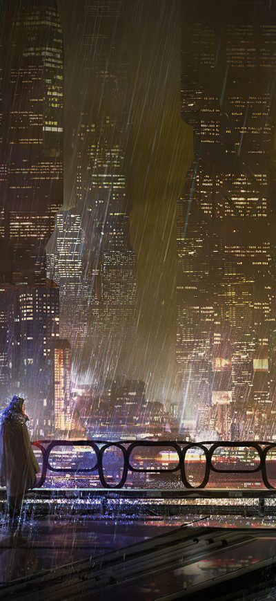 Fond d'écran iPhone Scifi City Rain 5k