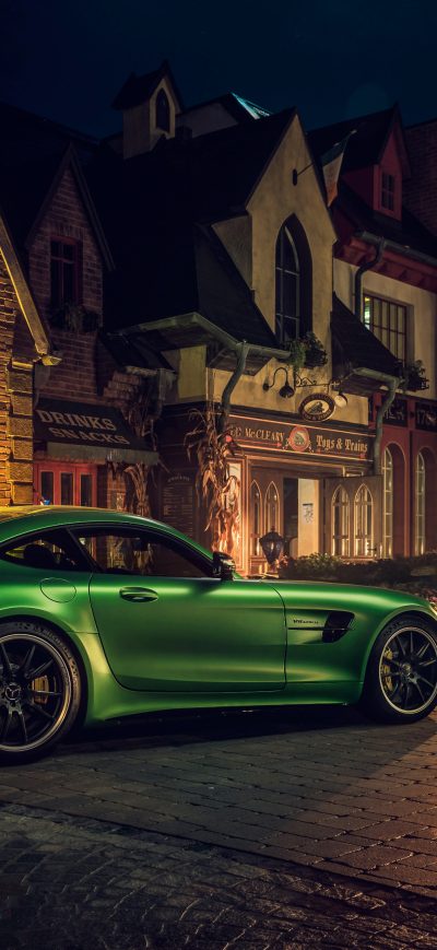 Fond d'écran iPhone Green Mercedes AMG GT R Rear 4k