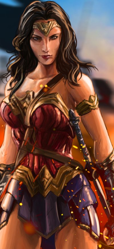 Fond d'écran iPhone Wonder Woman Warrior Artwork 5k