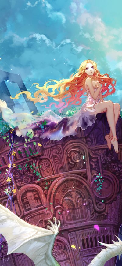Fond d'écran iPhone Fantasy Girl Long Hair In Dragon Dress