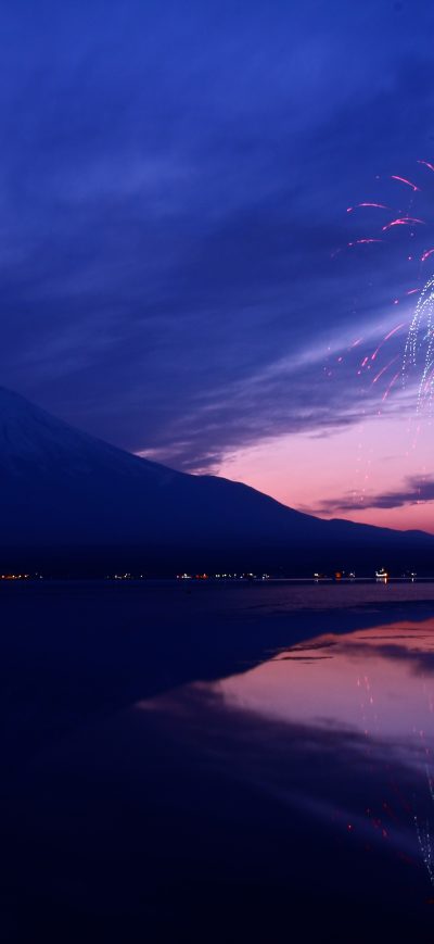 Fond d'écran iPhone Mount Fuji Fireworks Japan 5k