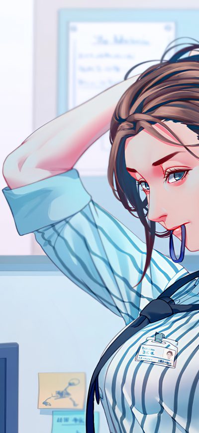 Fond d'écran iPhone Office Anime Girl Adjusting Hairs 4k