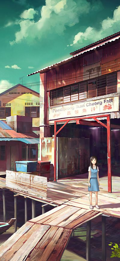 Fond d'écran iPhone Anime Original Girl Pier Side 4k