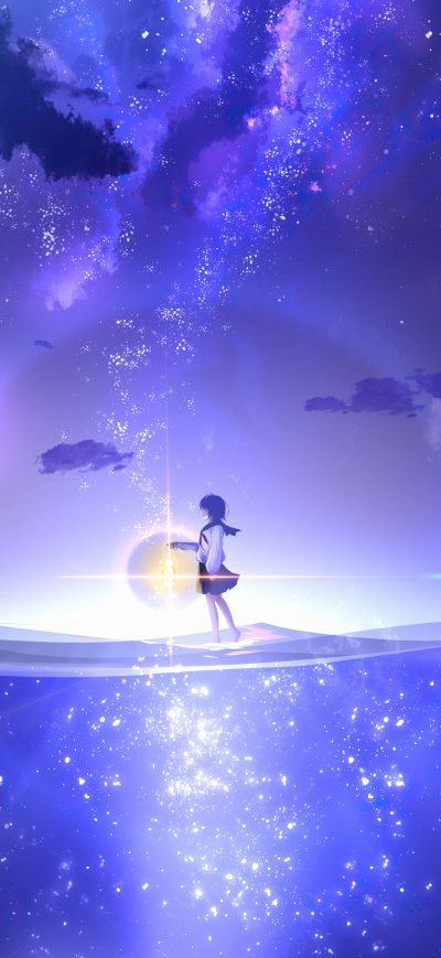 Fond d'écran iPhone Walking In Ocean Anime Girl 5k
