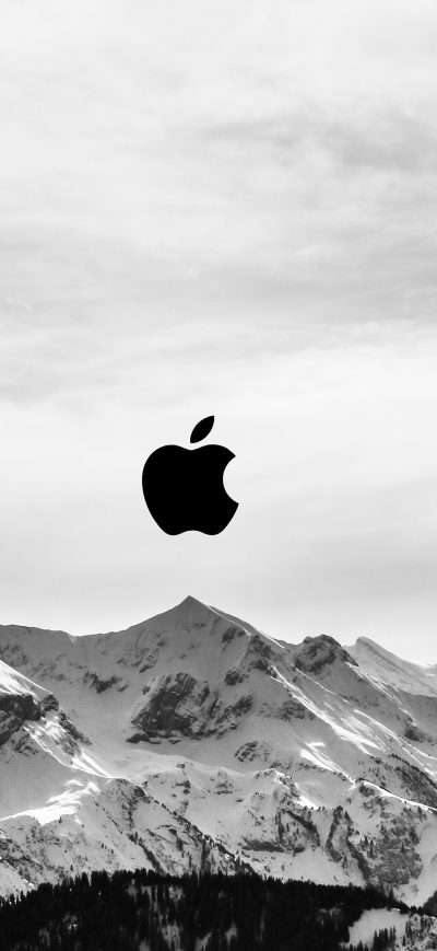 Fond d'écran iPhone Snow Mountains Apple Logo 5k